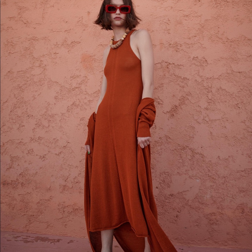 Sleeveless Knit Maxi Dress Sweater in Rust